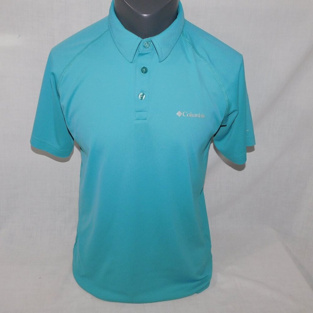 Columbia Blue Teal Omni Freeze Zero Sweat Activated Cooling Polo Shirt  Mens M